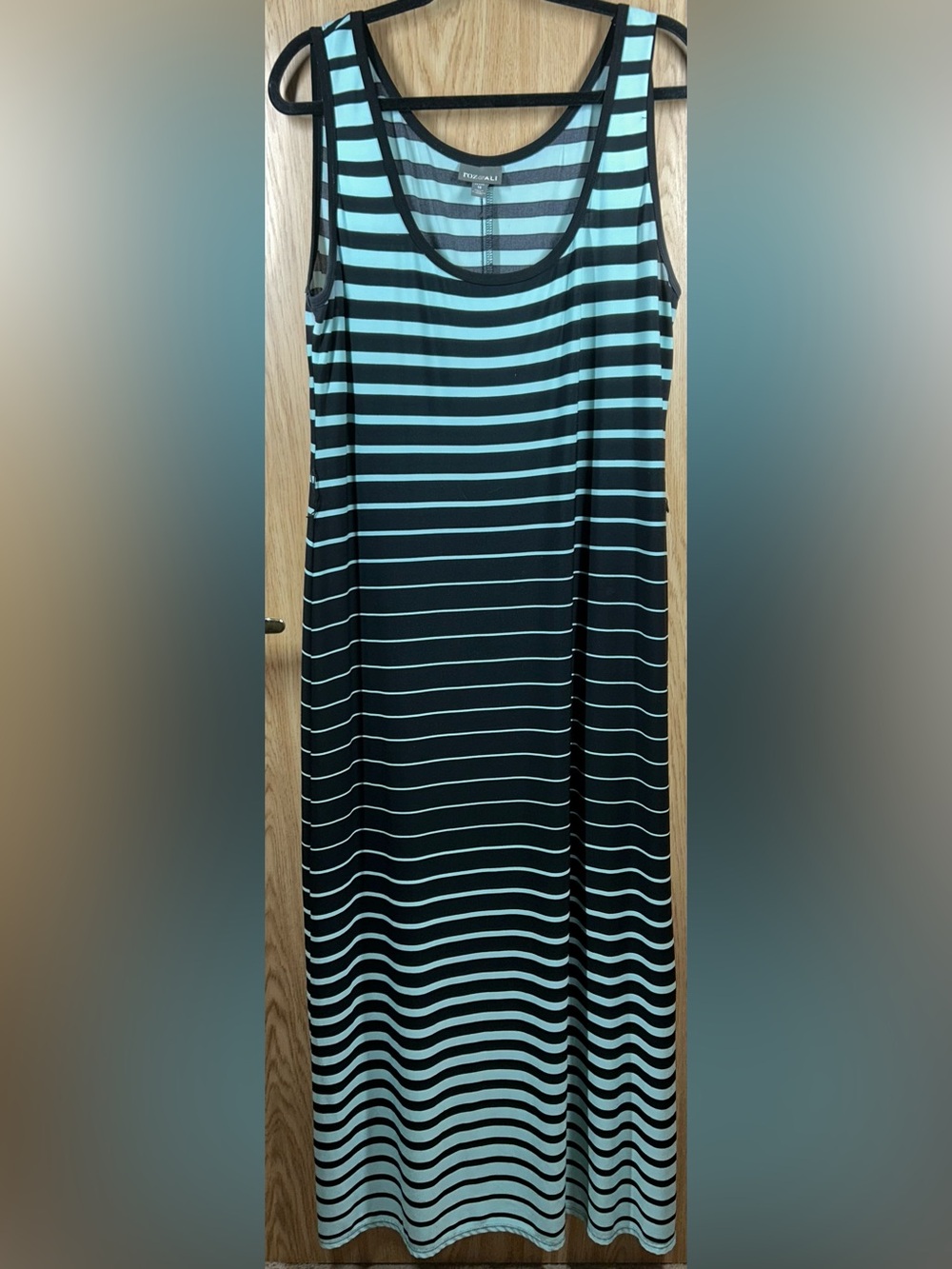 Roz & Ali Size 16P Black & Green Sleeveless Striped Maxi Dress